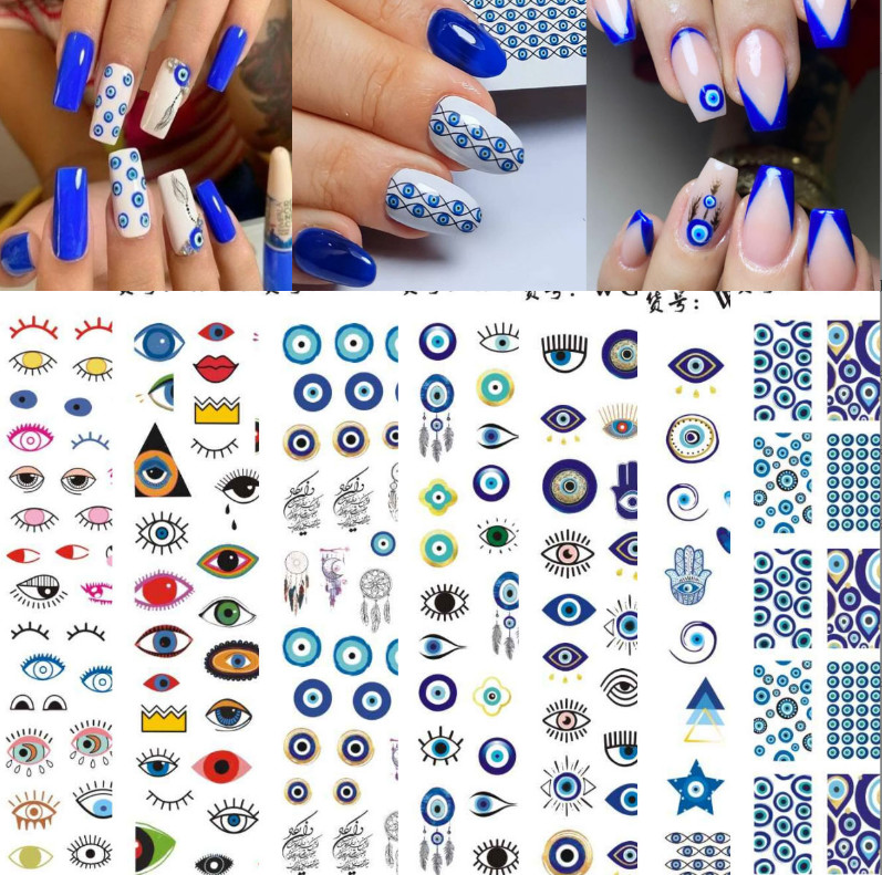 Abstract Color Evil Eye Nail Art Decal Sticker Hamsa Hand of Fatima 3D DIY NH3