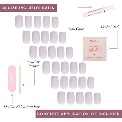 Press On Nails – | Opaque Pale Light Short Squoval False Nails, Lilac Gray