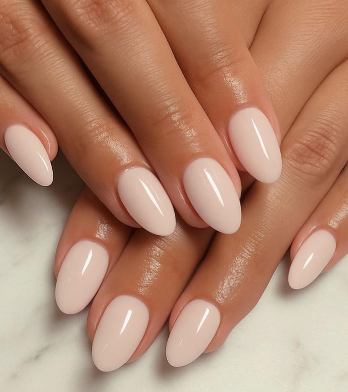 Artquee Press on Nails Short Soft Nude Almond False Tips Glossy Reusable Fake…