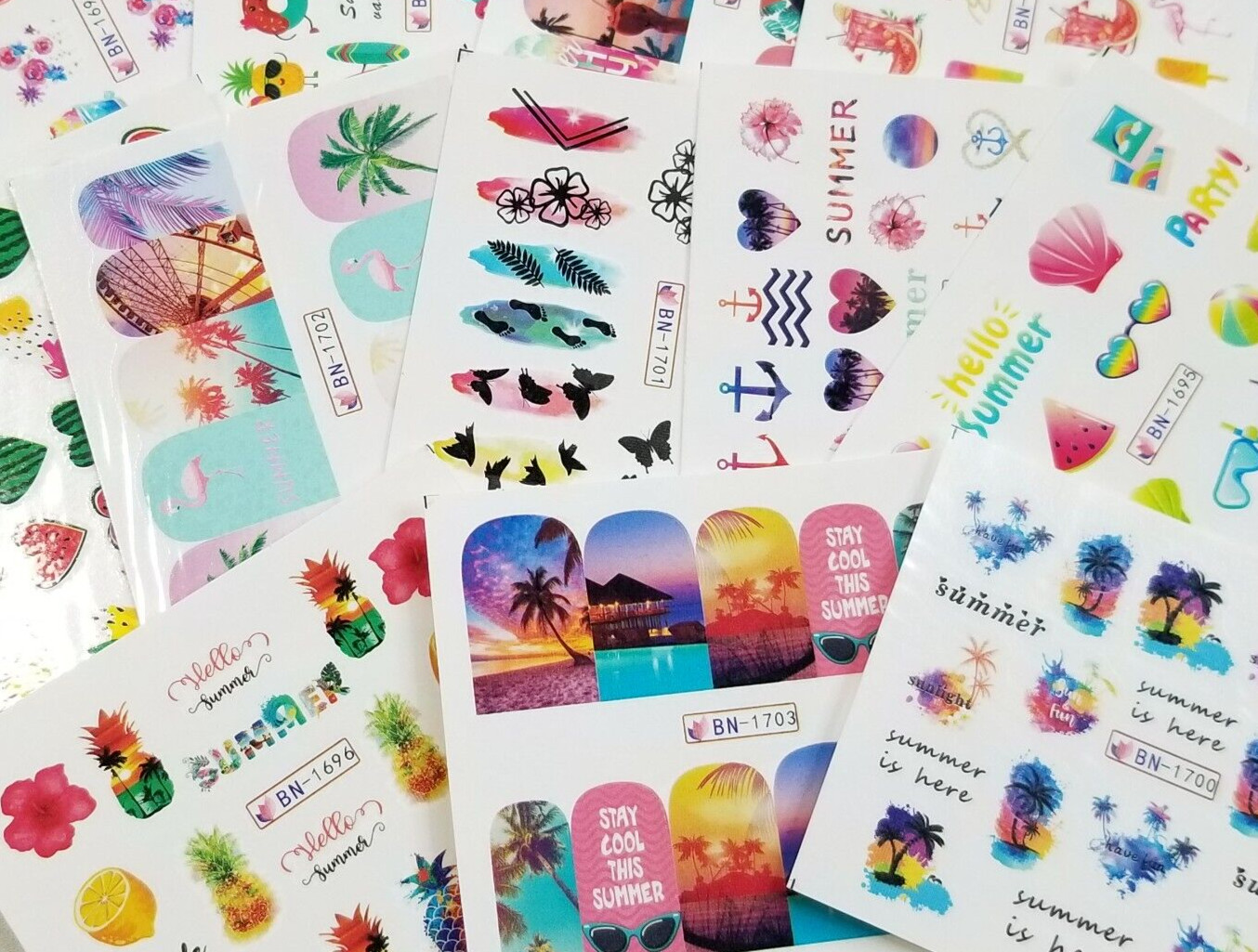 Summer Beach Plum Tree Nail Art Water Transfer Decals Sticker Small 12 Sheets
