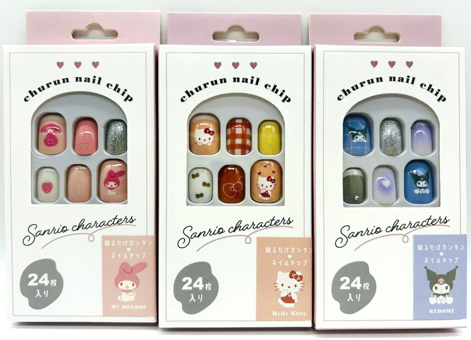 Sanrio Nail Tips Hello Kitty Kuromi My Melody 3 Sets of 24Tips NEW Japan Limited