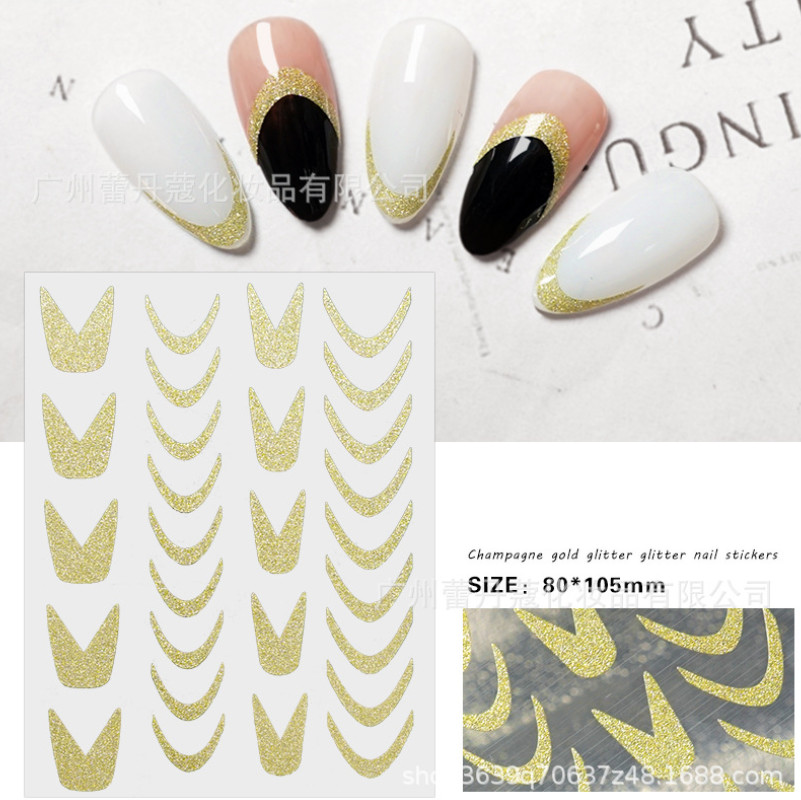 Champagne Gold Glitter Nail Stickers Heart Star Butterfly Bear Flame French NS53