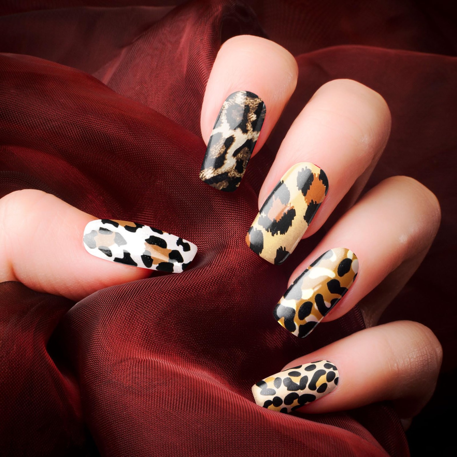 Alpinleux 10 Pcs Print Leopard Nail Art Transfer Stickers, 4cm×2cm