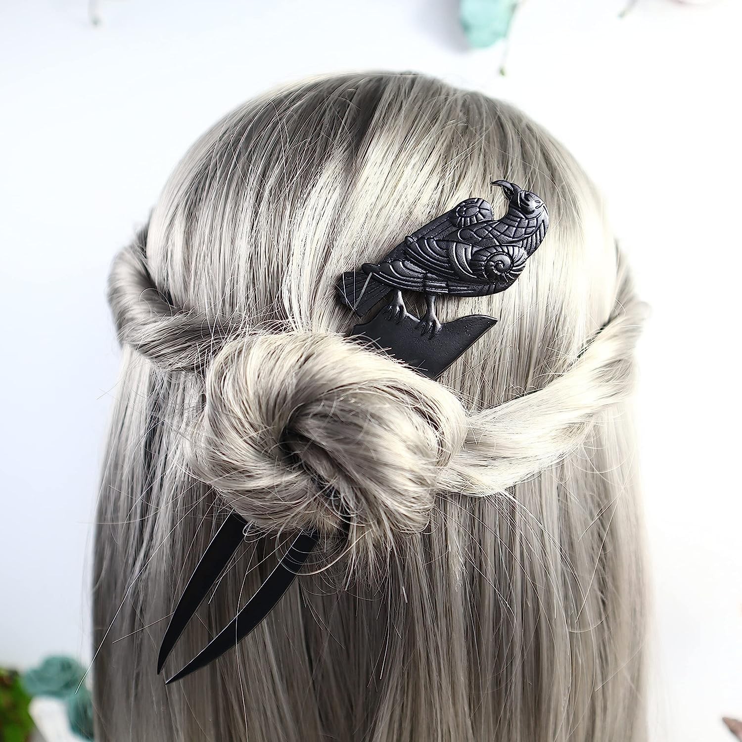 2pack U Shaped Viking Raven Metal Hair 1 Count (Pack of 2), Black,Transparent
