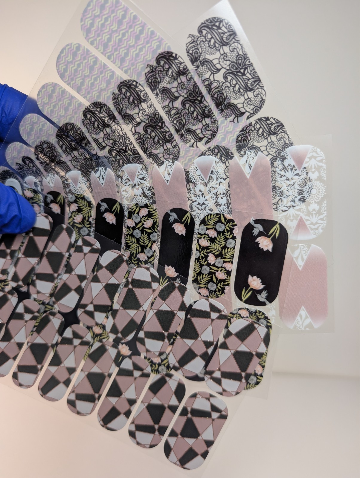 Jamberry Nail Wraps Full Sheets – Lace Pale Pink Green Black – Lot of 5