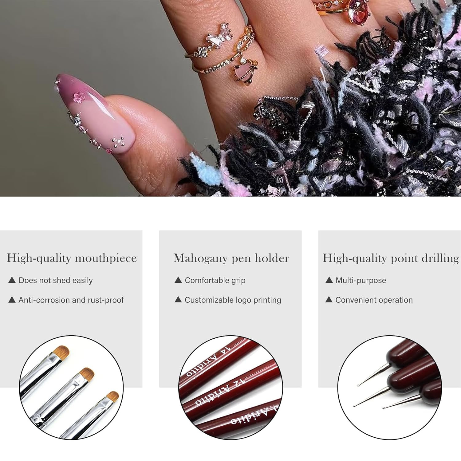 4Pcs Professional Red Wood French Nail Brushes | Clean-Up Brushes & Dotting Pens