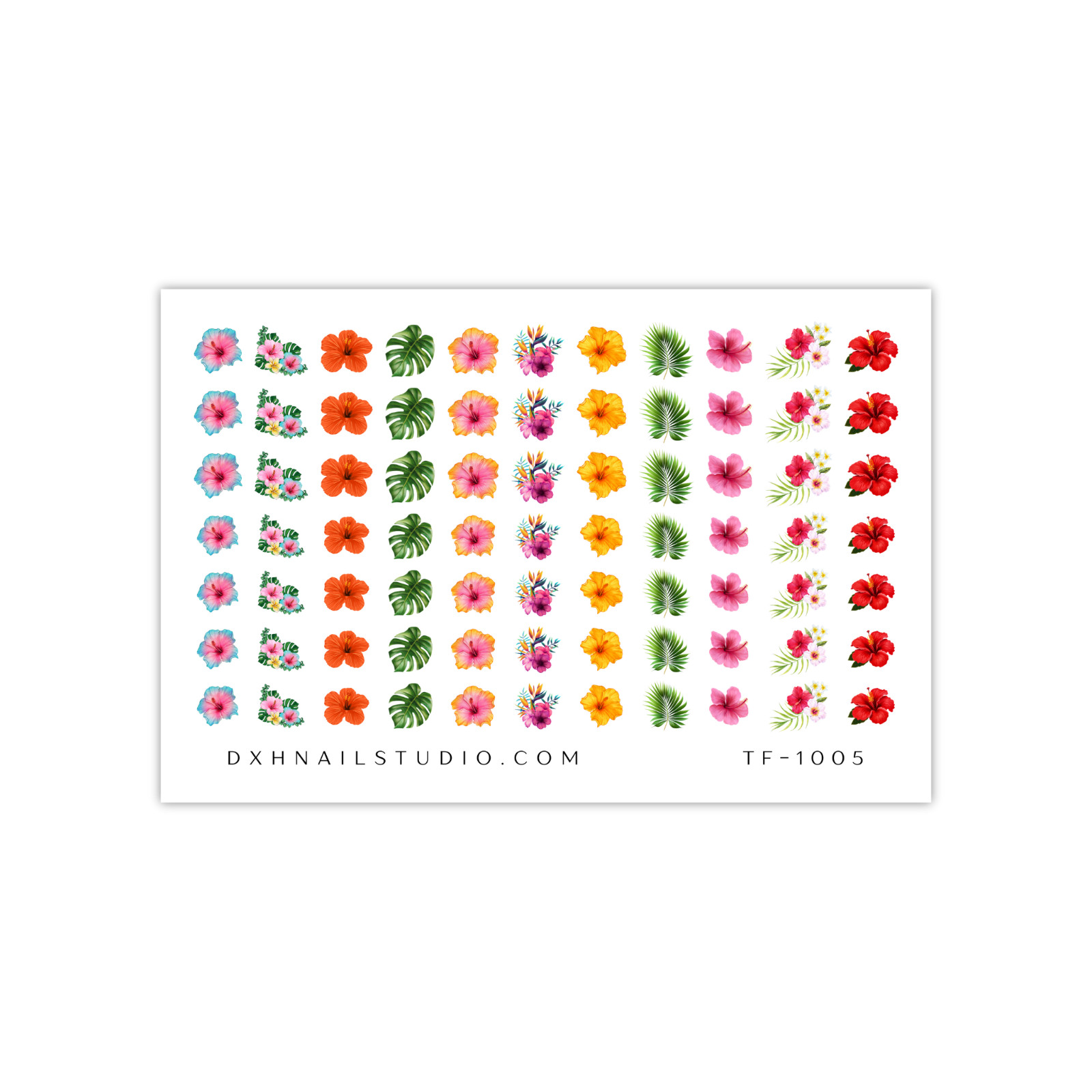 Tropical Palm Leaf Hibiscus Flower Nail Decals Clear Water Transfer TF-1005