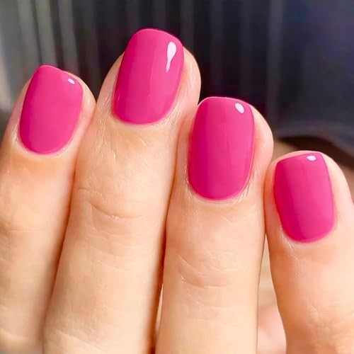 Hot Pink Solid Color Square Nails – 24Pcs – 10 A25 – Hot Pink Nails Short Press