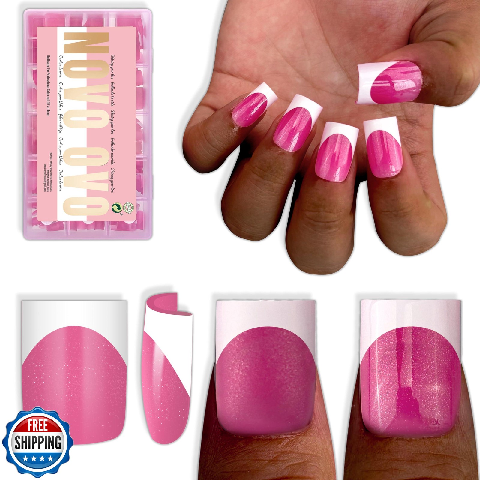 NOVO OVO Short Sharp Square White French Tip Nail Tips Press on R
