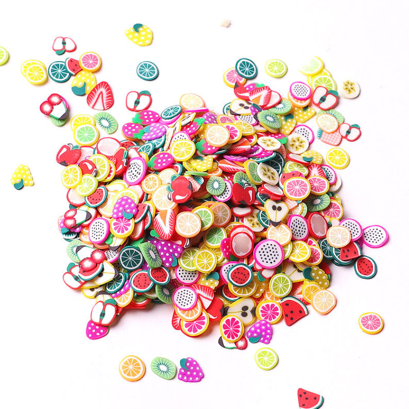 1000Pcs 3D Polymer Clay Nail Art Fruit Flower Feather Fimo Slices Decor Crafts