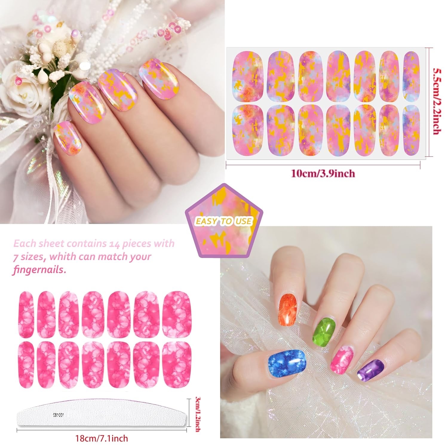 336 Pieces 24 Sheets Women’s Full Wrap Marble Nail Polish Strips Stickers