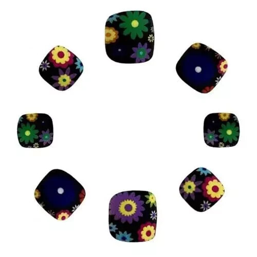 24 Pcs Summer Flowers Press on Toenails Short Square Black Colorful flowers