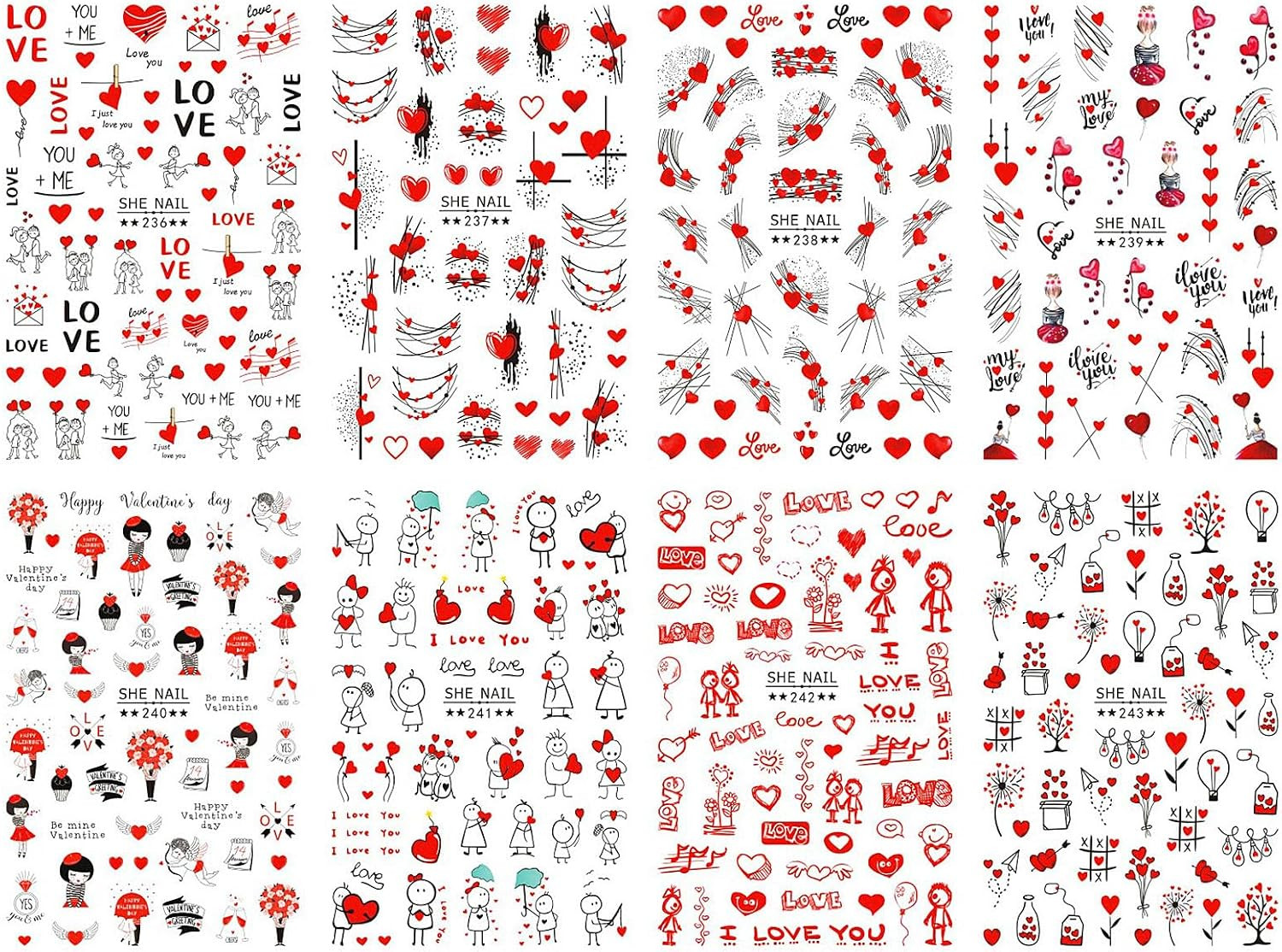 Valentines Nail Stickers – Valentine’S Day Nail Decals 3D Self-Adhesive Valentin