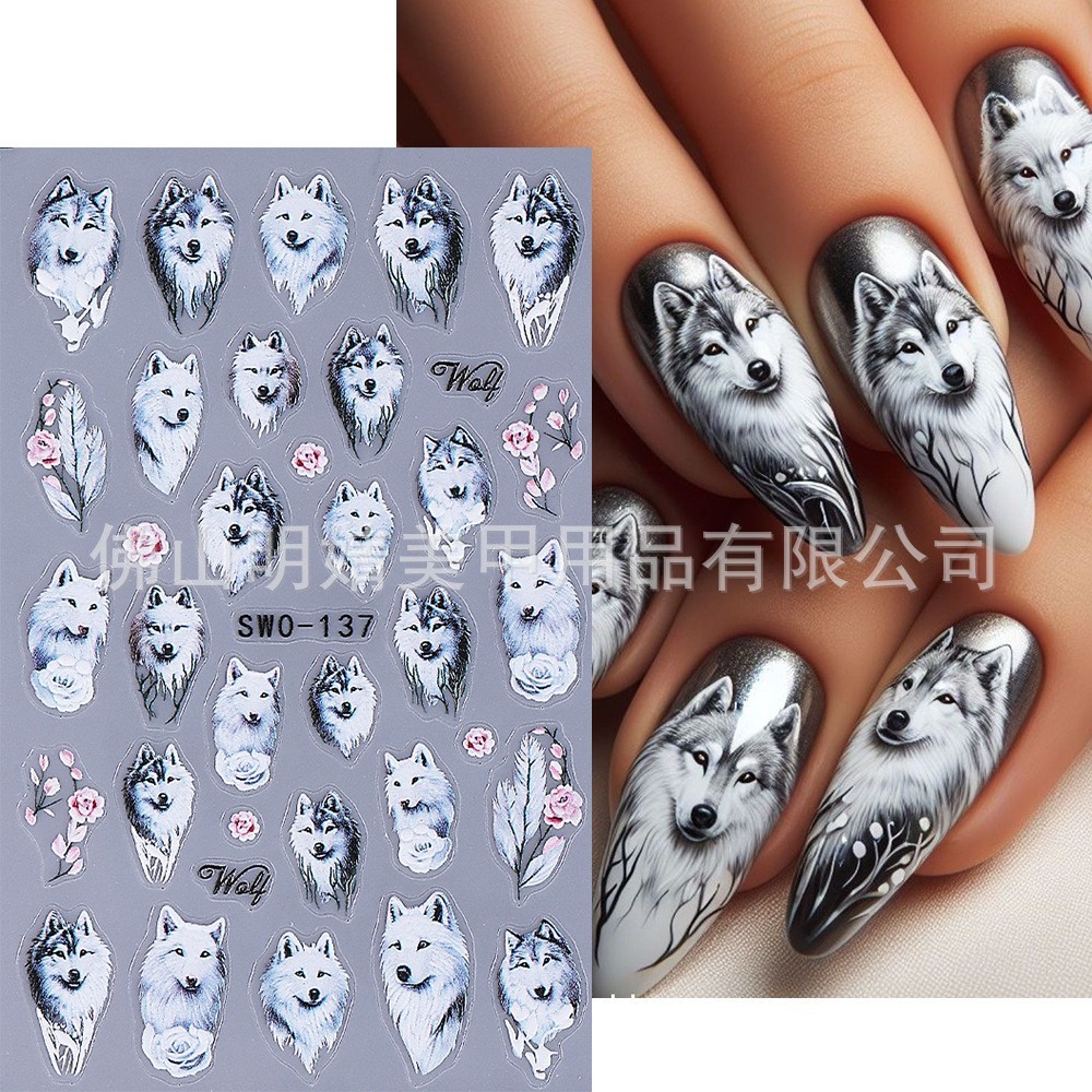 5D Nail Art Wolf Flower Christmas Stickers Self Adhesive DIY SWO137 NH30