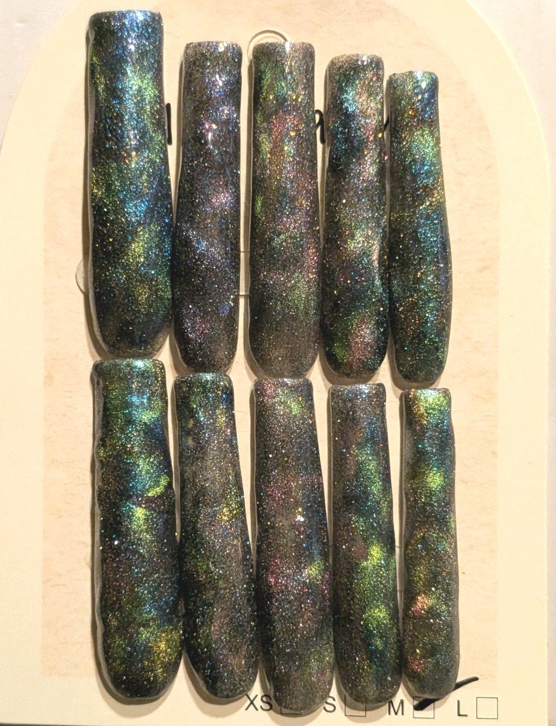 Women’s Handmade 10pc Cateye Shimmering Galaxy 3Xl Press On Nails Sz Medium