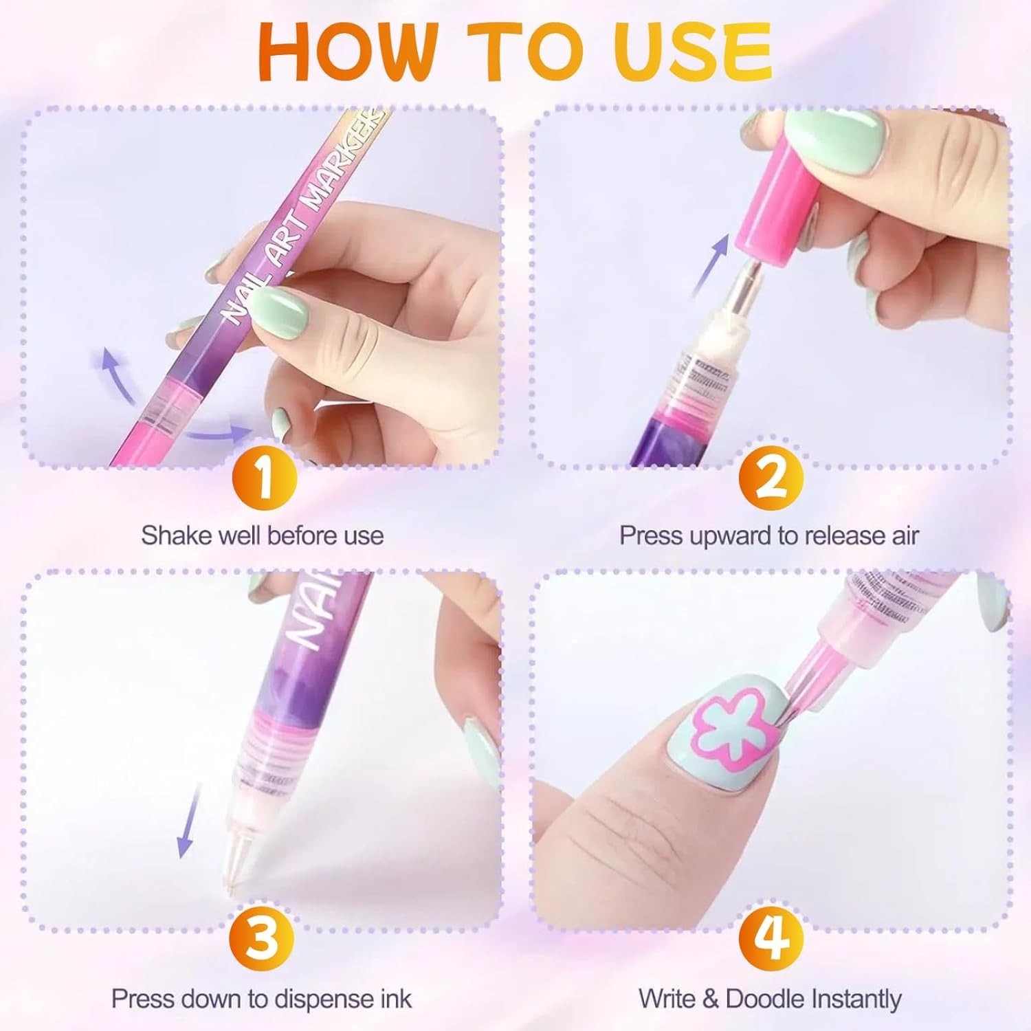 12 Colors Nail Art Pens Polish Markers Quick Dry Kids DIY Painting Drawing Set