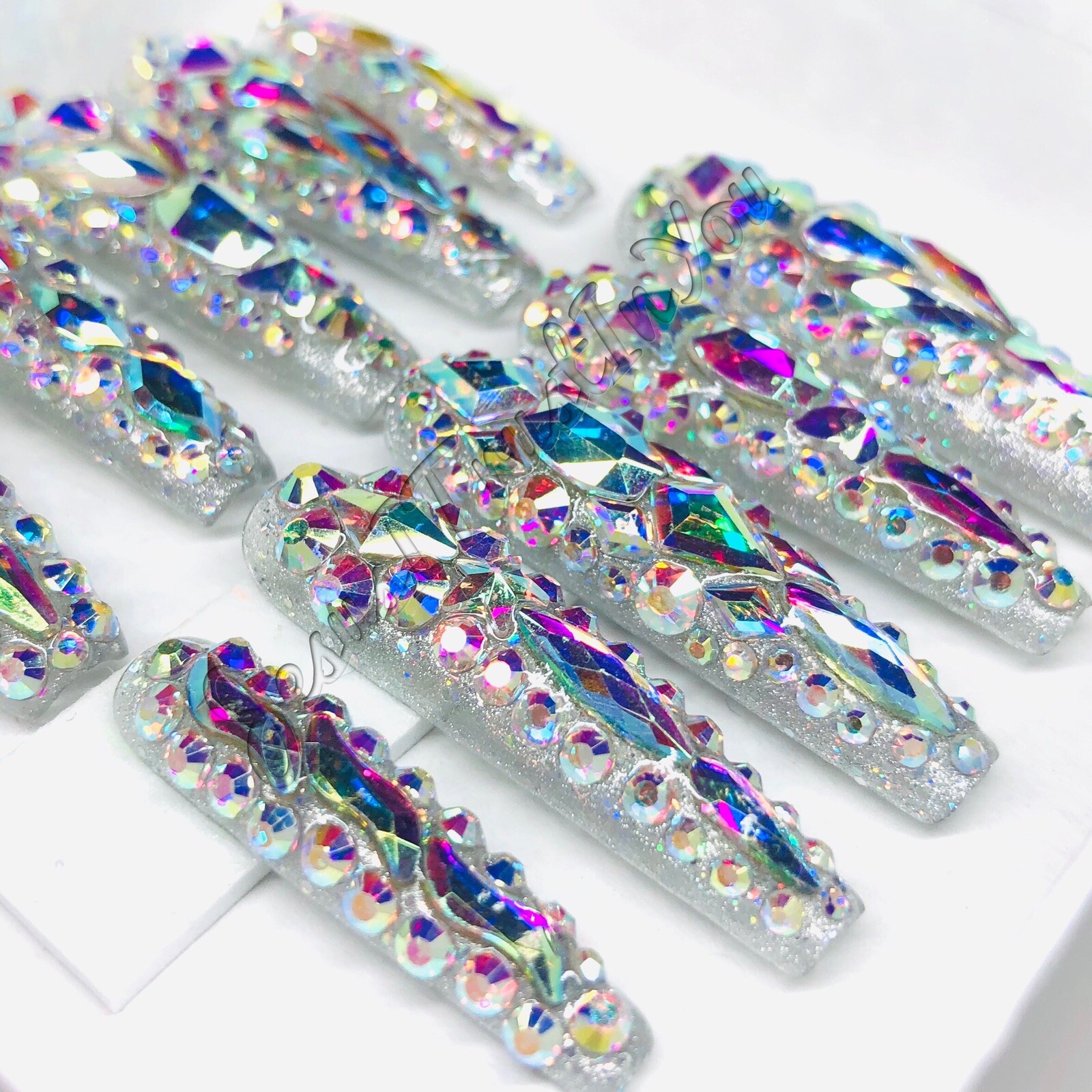 JEWELS – CUSTOM XXL LONG BALLERINA GEL PRESS ON NAILS ❤️❤️