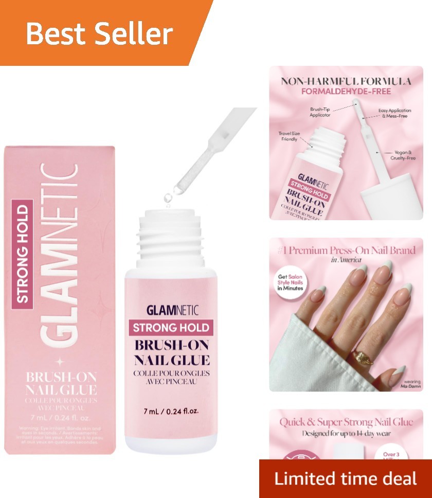 Durable Brush Tip Nail Glue for Press-On Nails – 30 Sec Cure Time, Travel Size