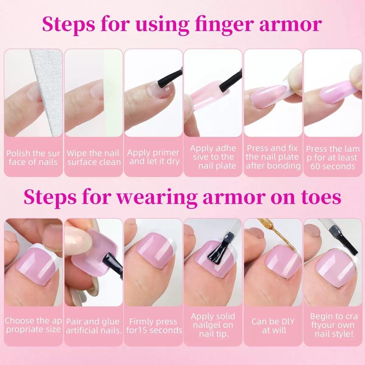 60Pcs French Tip Press on Nails & Toenails Set,Pink Medium, Style-6