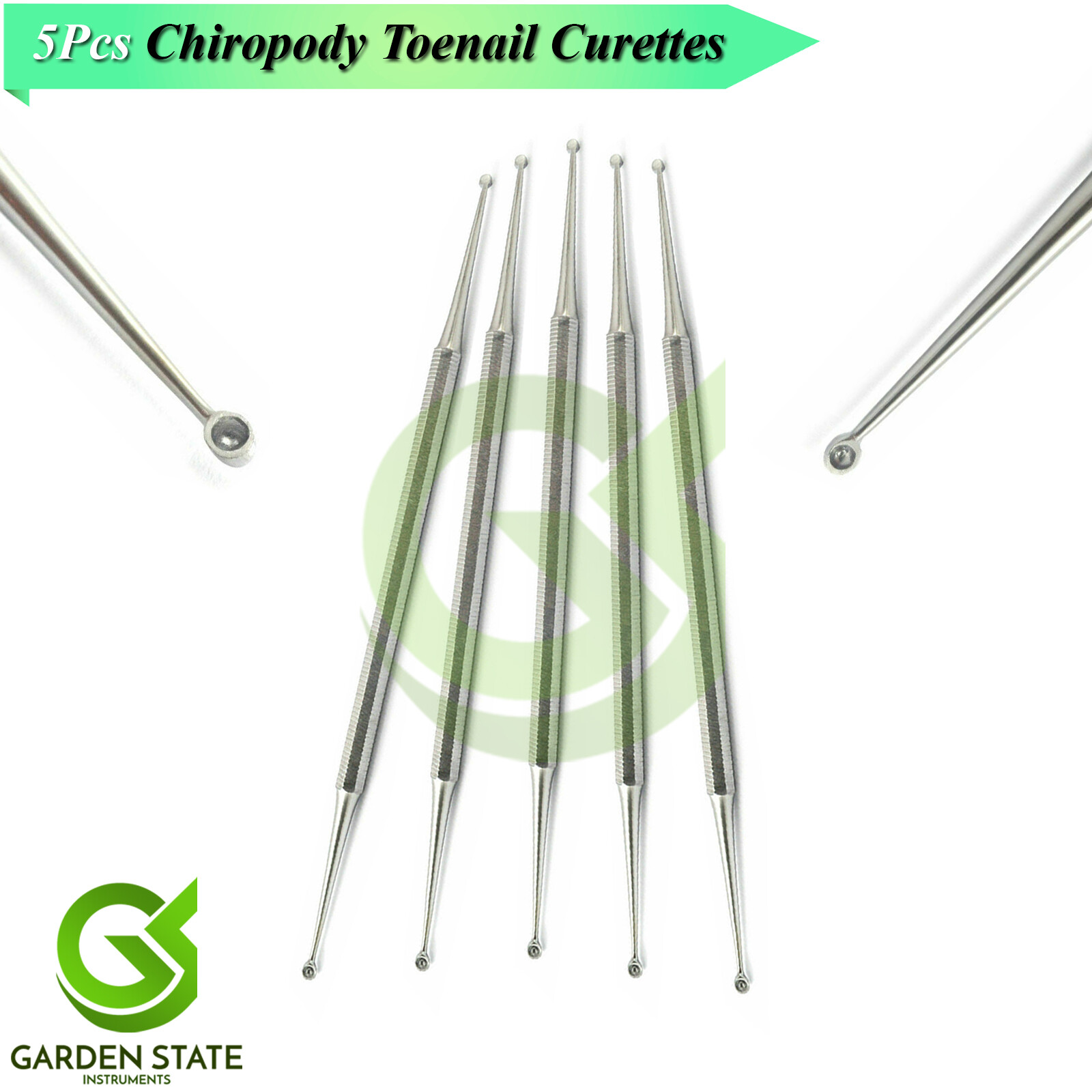 5 Pieces Toe Nail Curette Chiropody Cleaning Curettes 1.5mm-2.5mm Double Ended