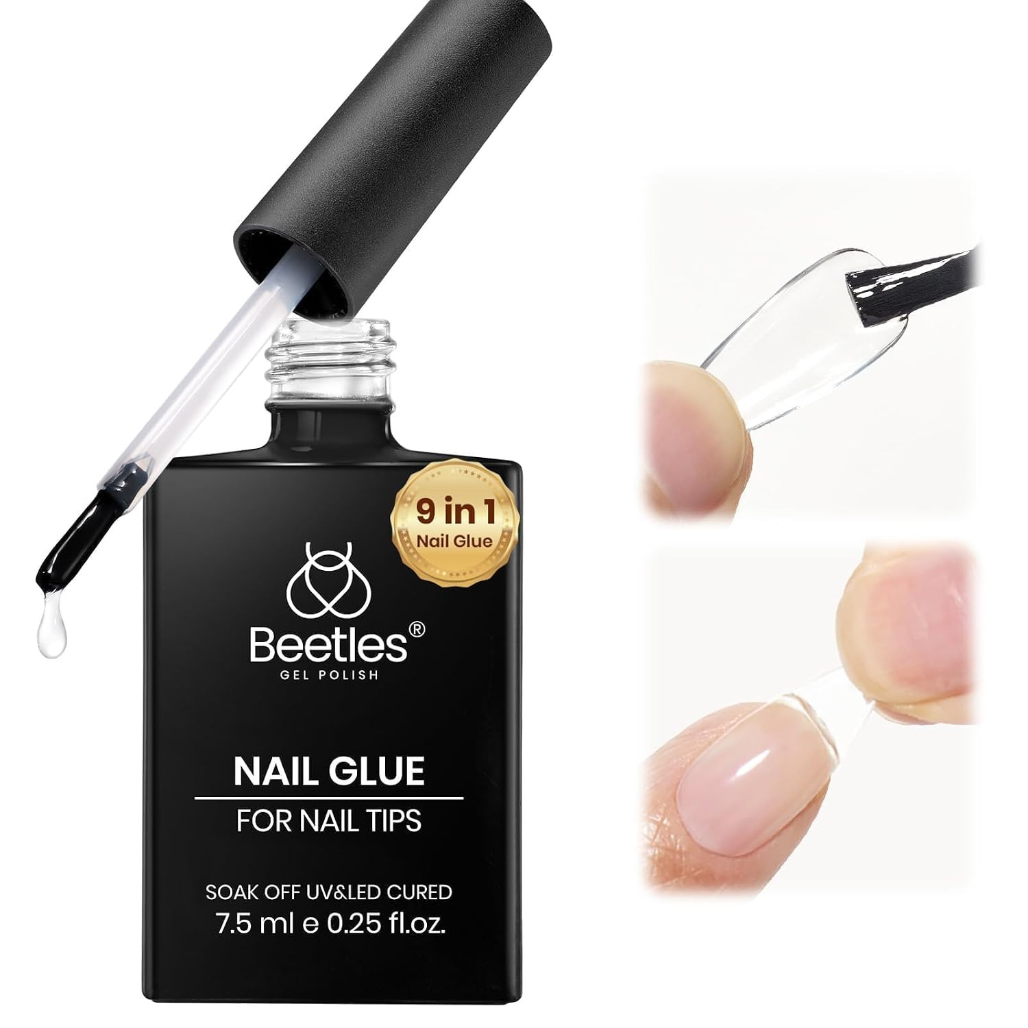 Beetles 9 in 1 Nail Glue Gel for Nail Tips and Clear Acrylic Nails Long Lasting,