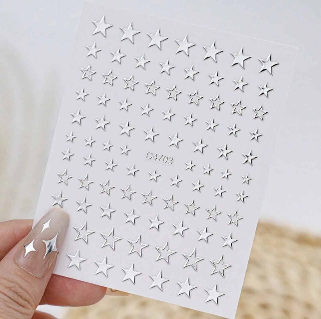 Nail Art Stickers Metallic SILVER Star Moon Heart Cross Christmas Decals