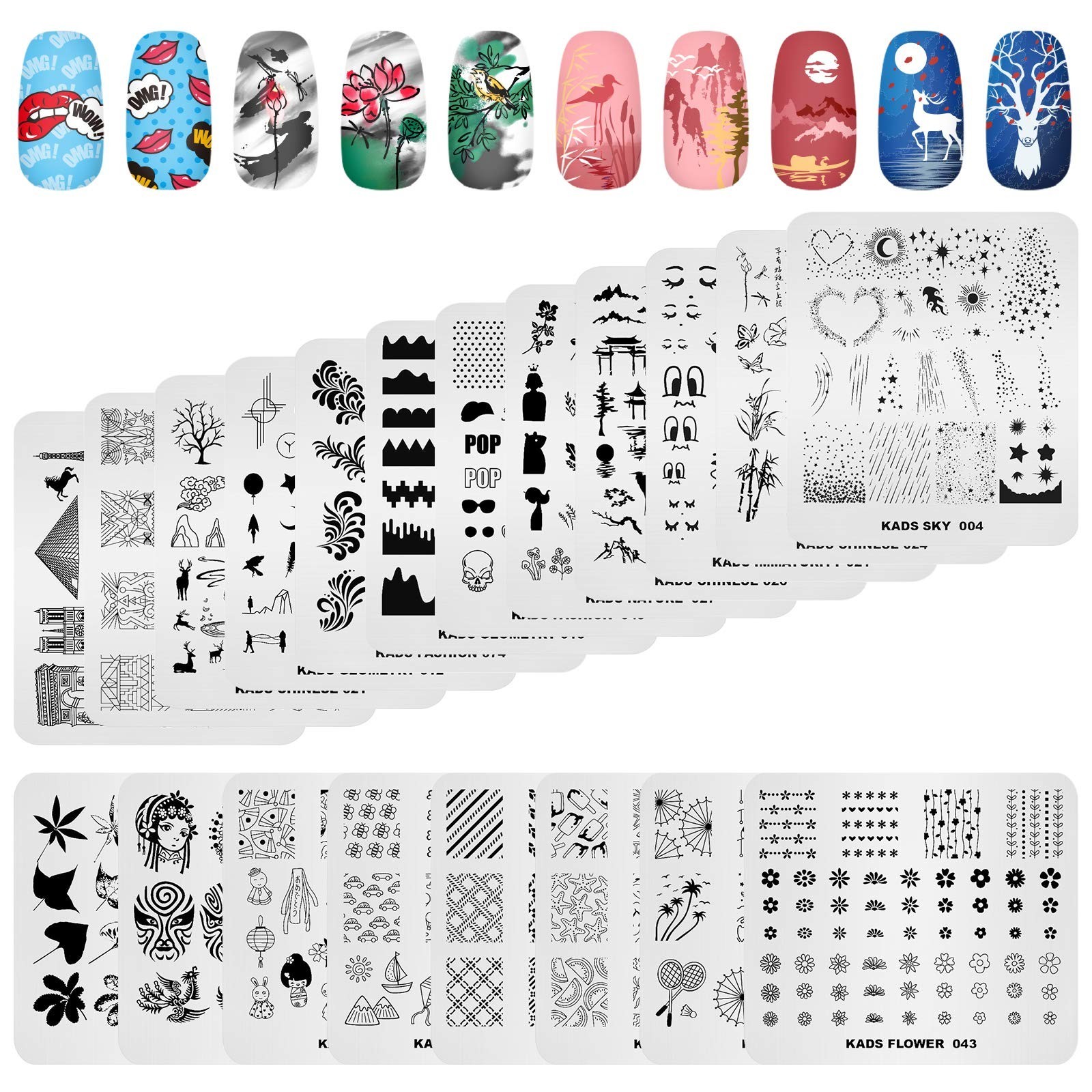 20Pcs Nail Art Stamping Plates Set – Floral, Animal & Leaf Designs for DIY Manic