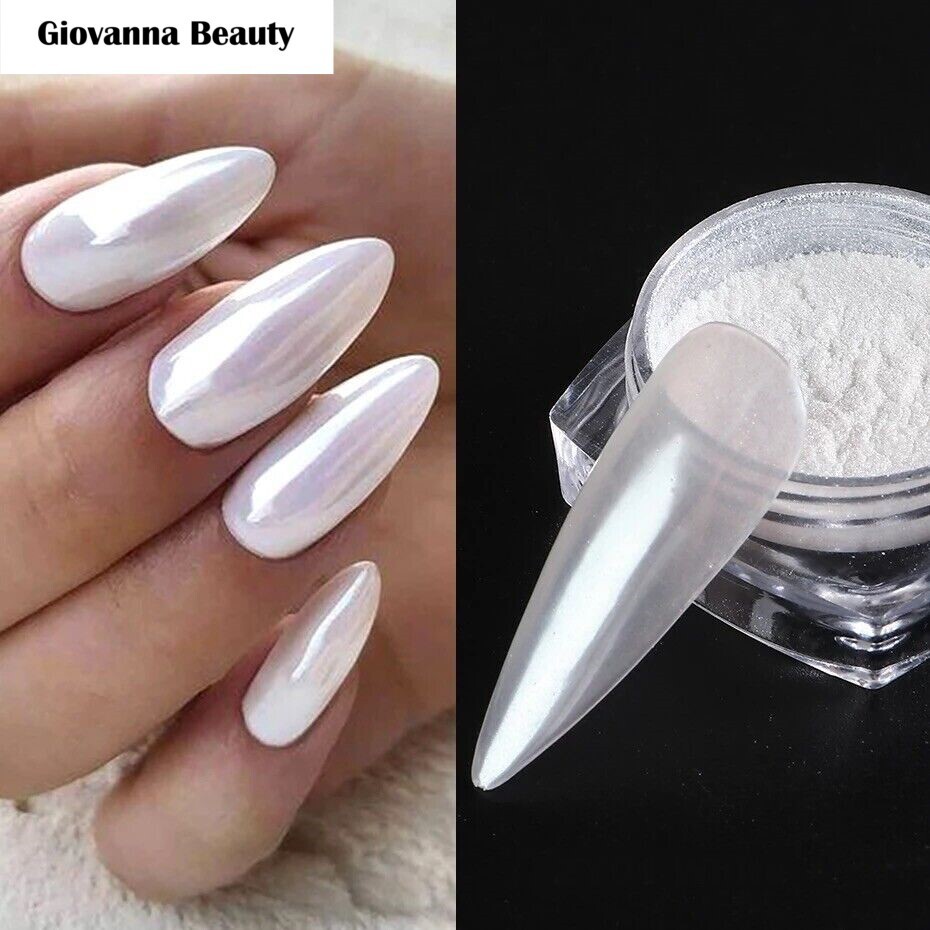 WHITE CHROME POWDER Matte Pigment Pearl Nails Glazed Donut Crystal Shiny Dust