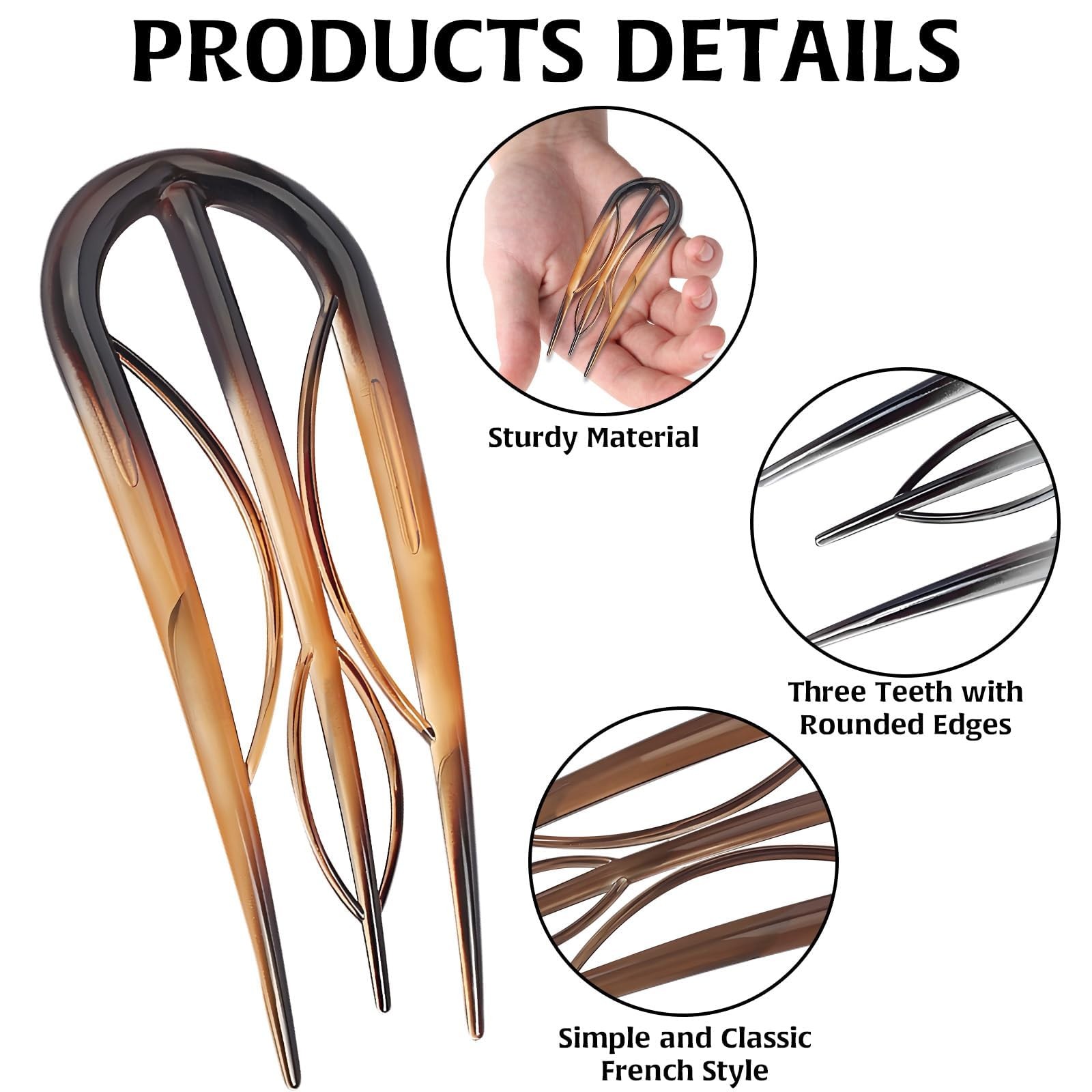 6Pcs French Hair Clips, U Shaped Pin 1 Count (Pack of 6),
