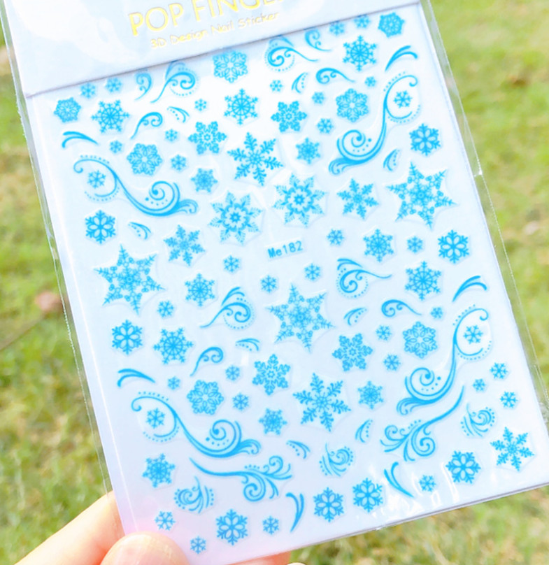 3D Nail Art Sticker Decals Blue Christmas New Year Snowflake Stick Me182 NH18