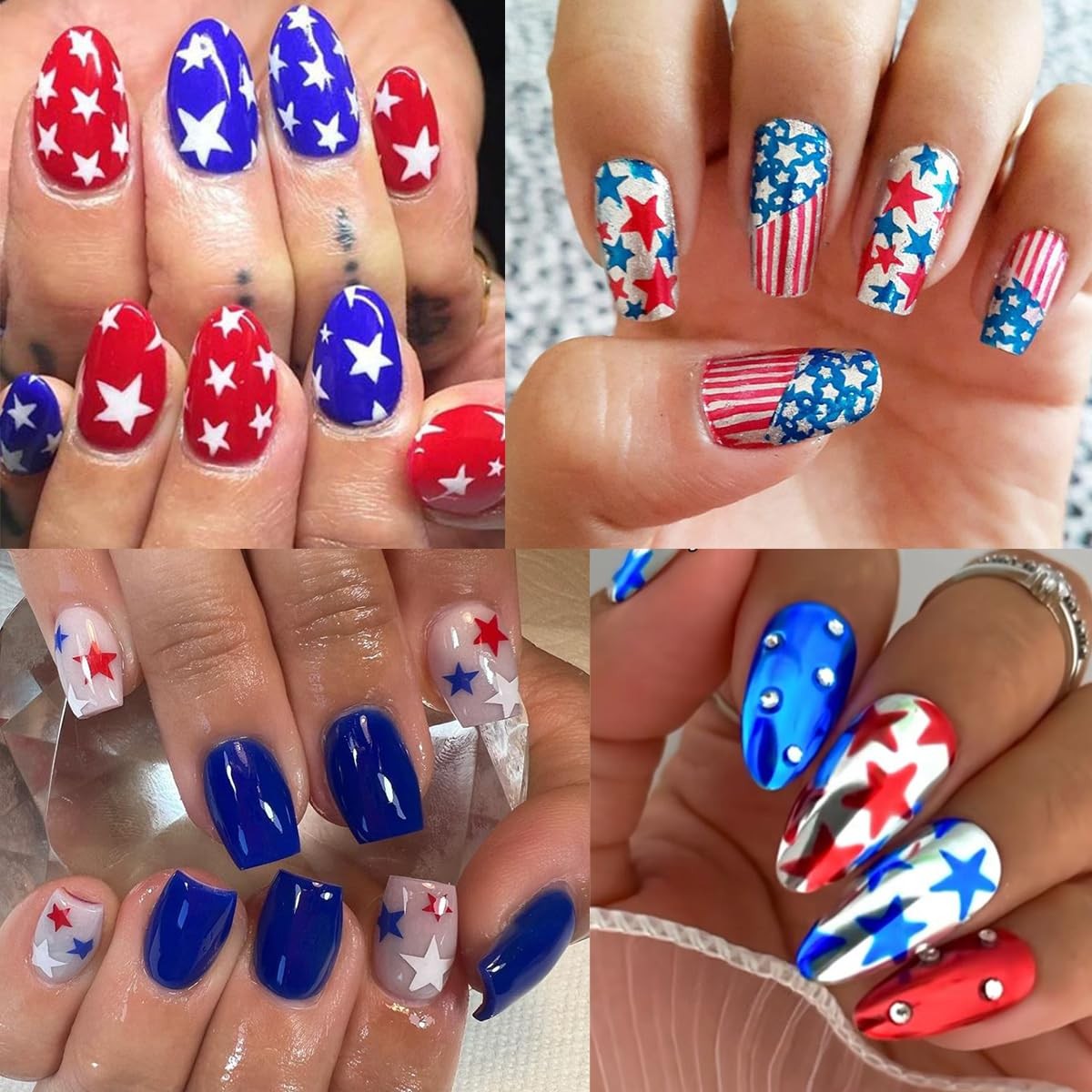4th of July Nail Art Stickers, 6 Sheets Shiny Star Nail Decals 3D -Adhesive R…