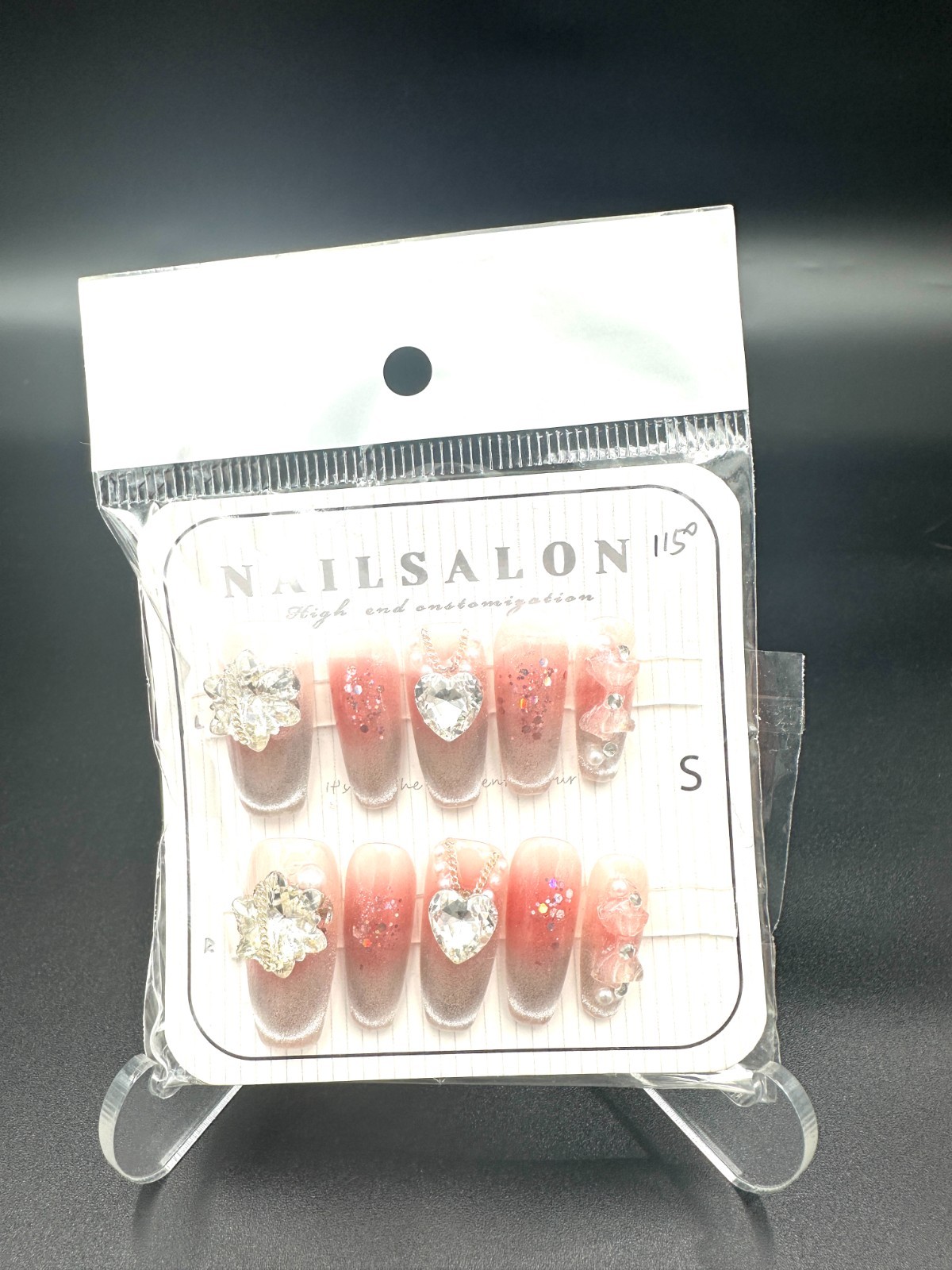 Lot of 8 Packs Press On Nails Size S Rhinestone 3D Bling False Nail Art Set
