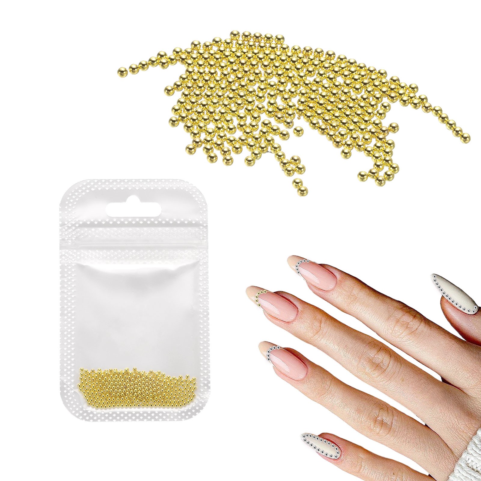 Nail Art Beads 0.06″ Mini Metal Caviar Nails Beads Ball with Bag, Gold