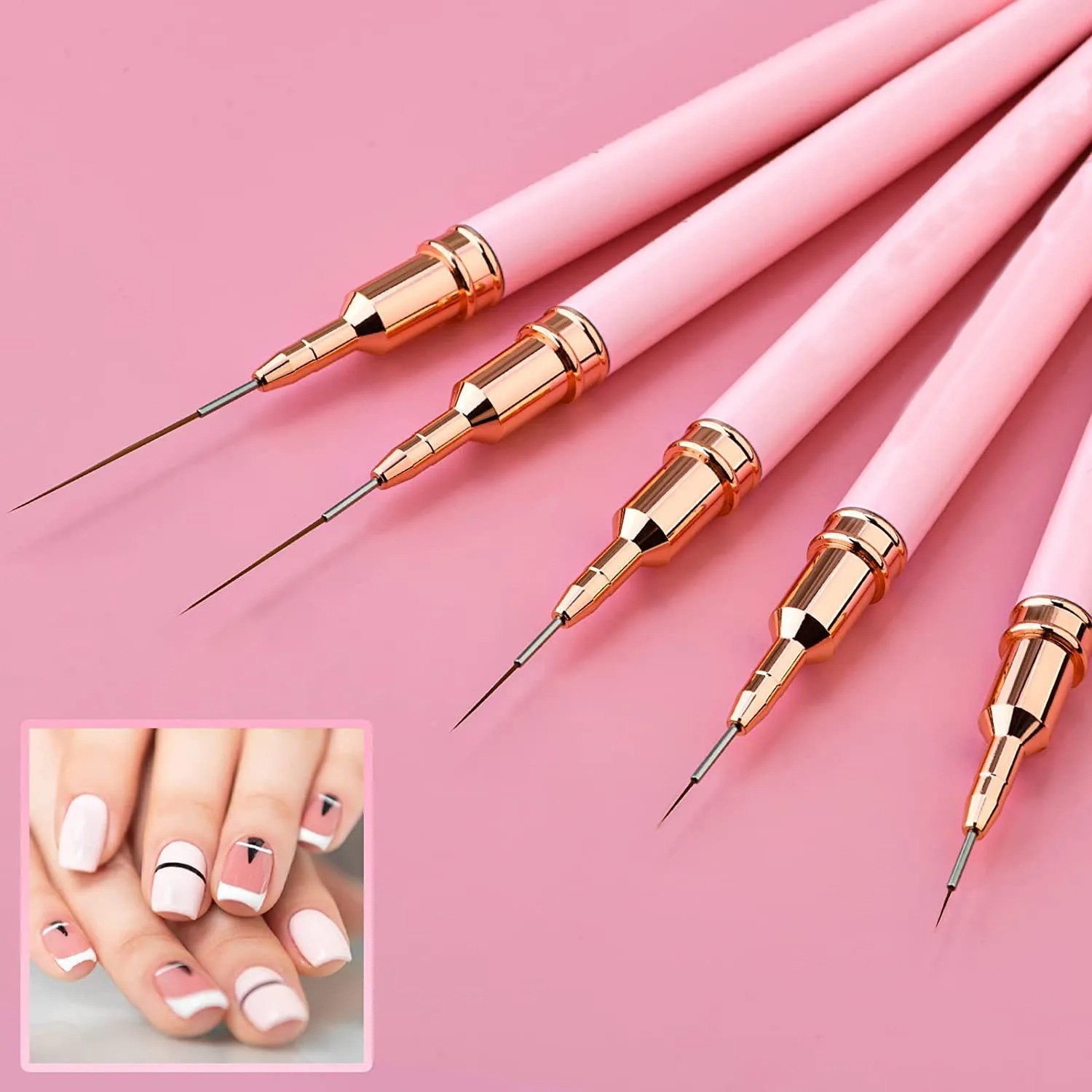 [Professional Nail Brush Set] 5pcs Professional Black Nail Brush Set with…