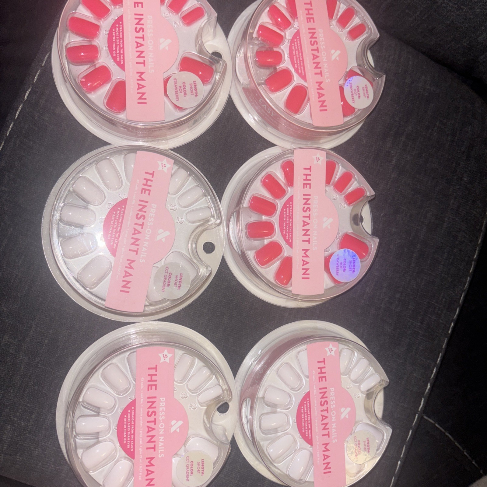 6 X Olive and June Press On Nails the Instant Mani Short Length White Strawberry