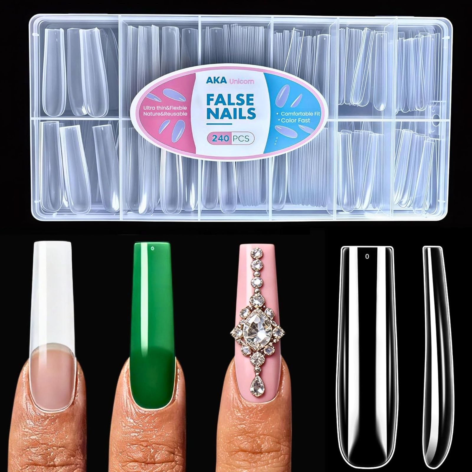 240Pcs Soft Gel Nail Tips Long Square Clear Full Cover Fake Nail Tips XXL Acr…