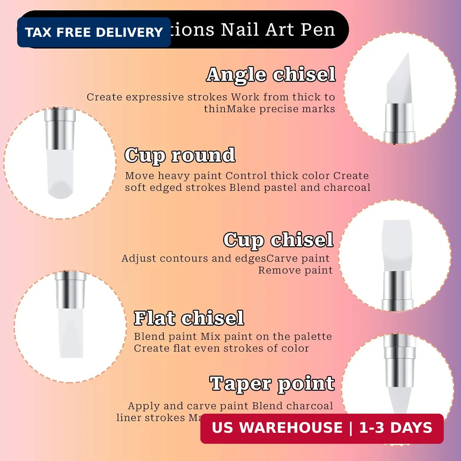 5 Pcs Nail Art Sculpture Pen Dual Tipped Silicone Nail Tools Nail Art Acrylic Pe