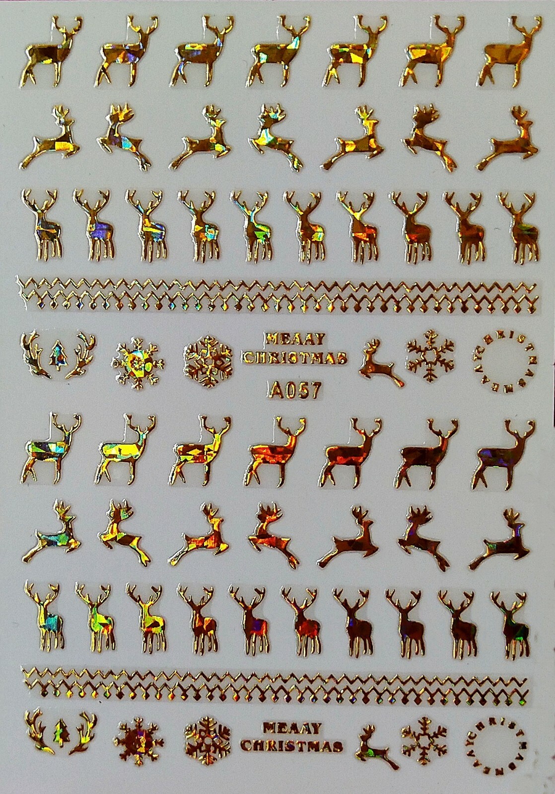 Christmas Reindeer Deer Nail Art Sticker 3D Horn Santa Snow 4 Colors