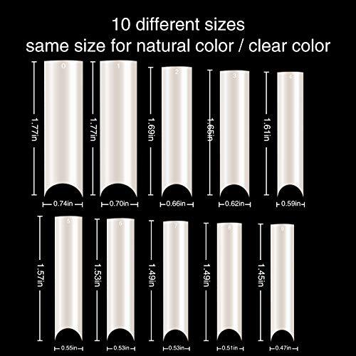 400PCS Extra Long C Curve Nail Tips XL, 2 Packs Natural and Clear Nail Tips