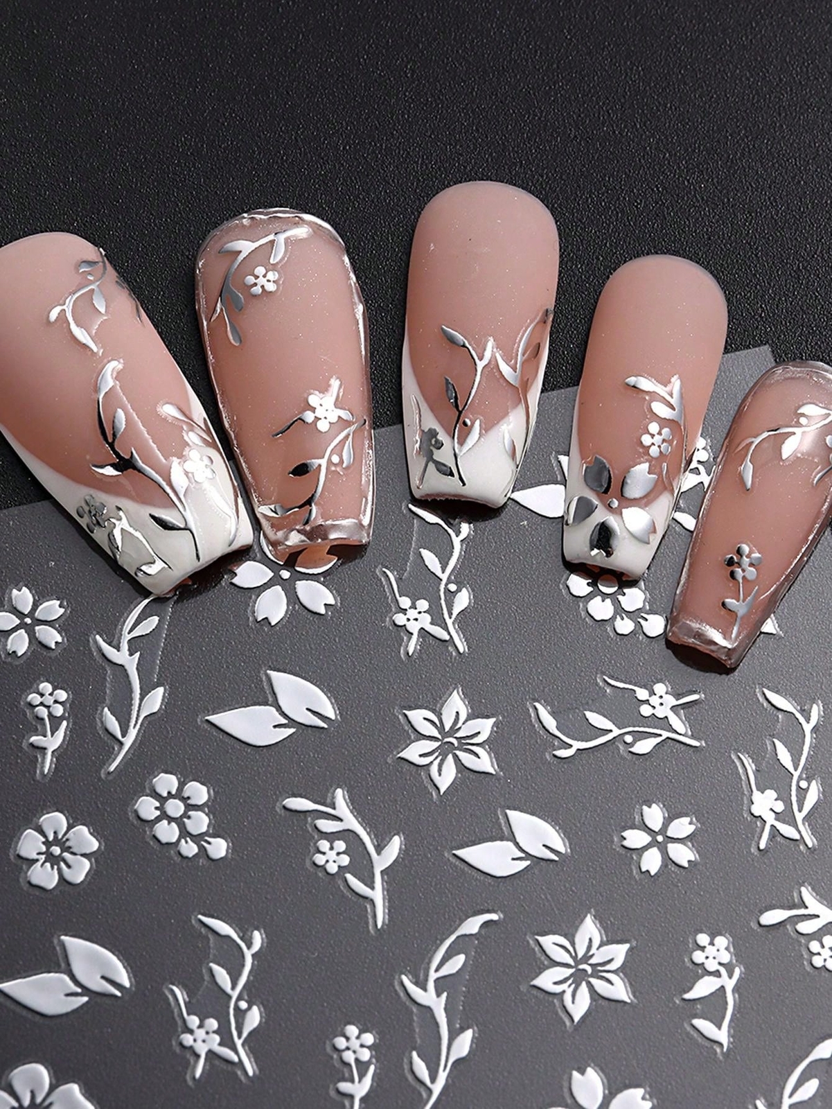 3pcs Flowers Nail Art Stickers Gold Rosegold White Spring Summer Simple Florals