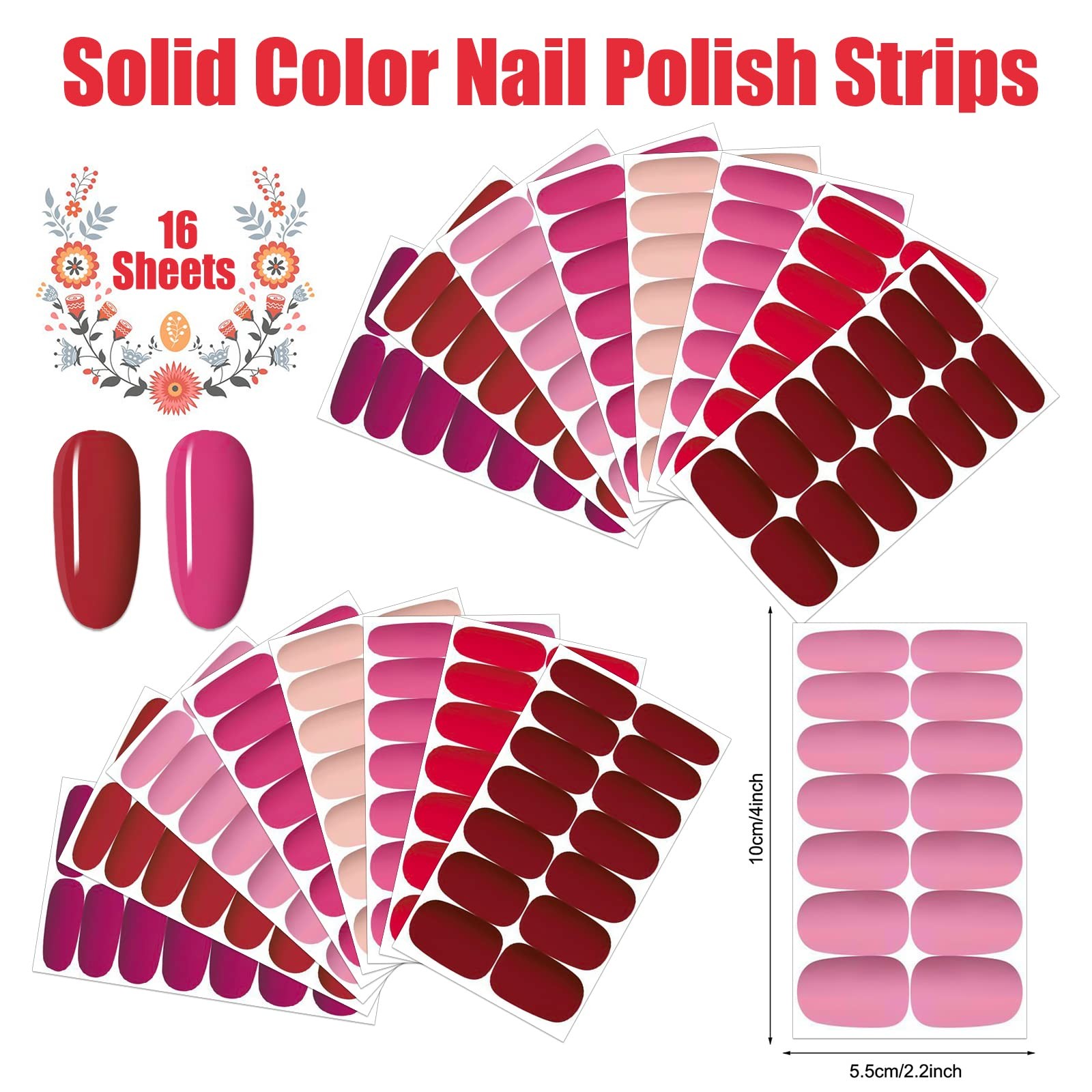 224 Pieces 16 Sheets Matte Color Nail Polish Strips Nail Wraps Self-Adhesive …