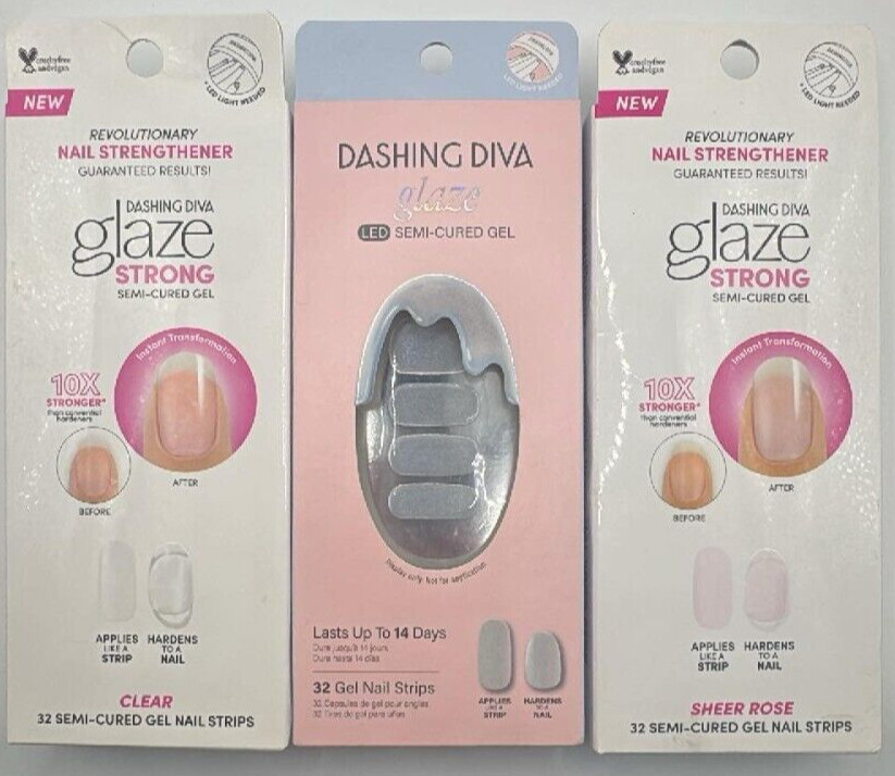 3PK Dashing Diva Glaze LED Semi Cured Gel SET ~ Clear &Its Electric & Sheer Rose