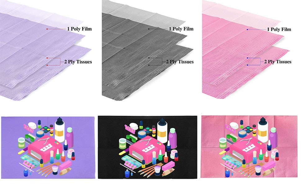 Nail Table Mats Disposable Nail Art Paper Towels,50PCS Black Waterproof 3 Ply