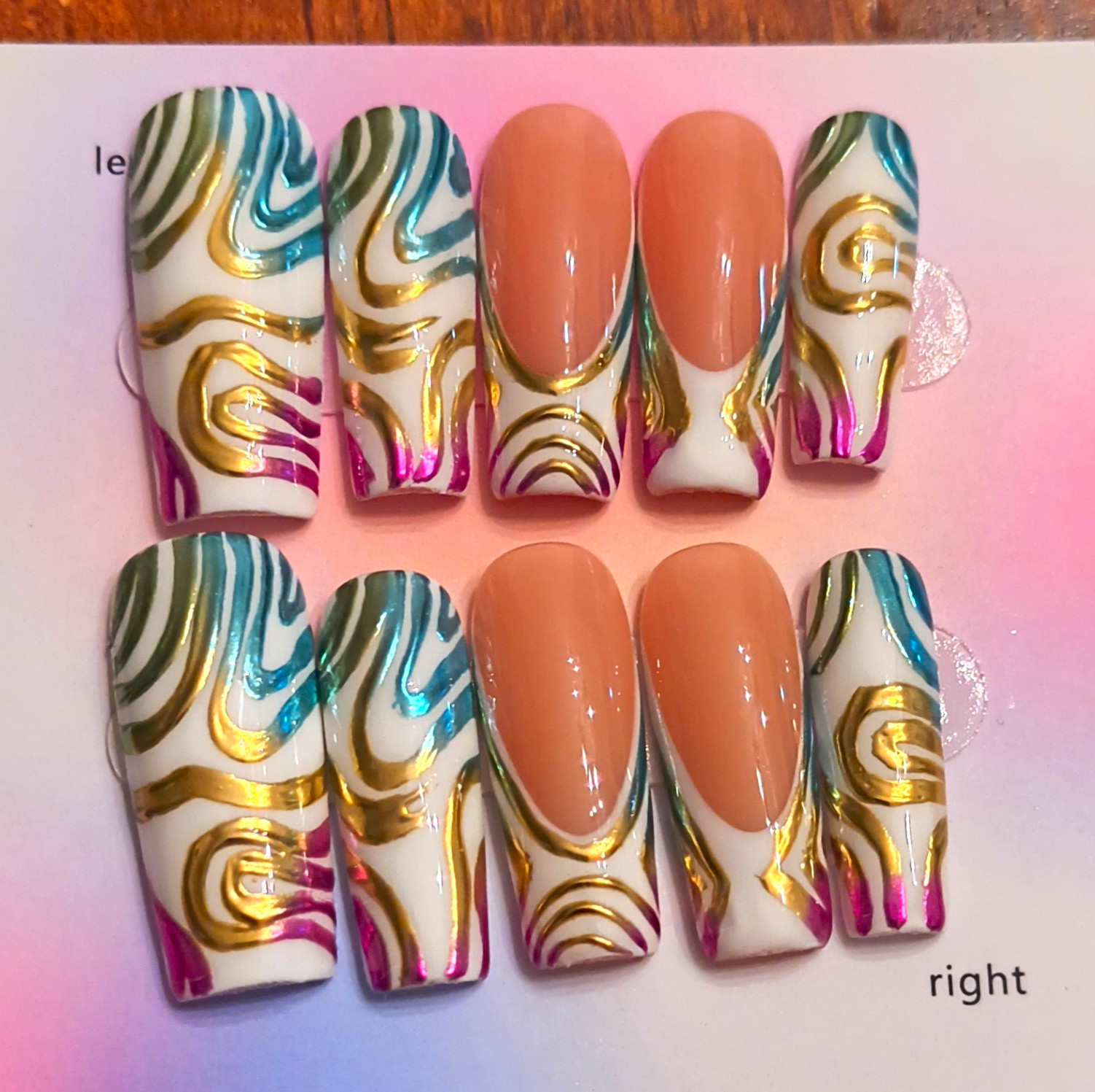 Press-On Nails Medium Square Multicolor Shiny Full Cover Abstract