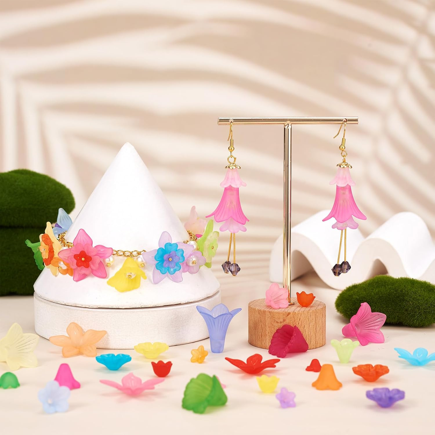 400Pcs Mixed Acrylic Flower Beads Caps 8 Style Colorful Frosted Floral Spacer Lo
