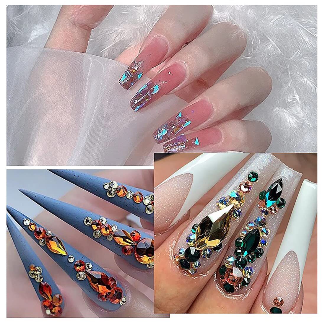 6 Boxes Green Blue Black Pink AB Red Rhinestones for Nails Flat Back Nail Cry…