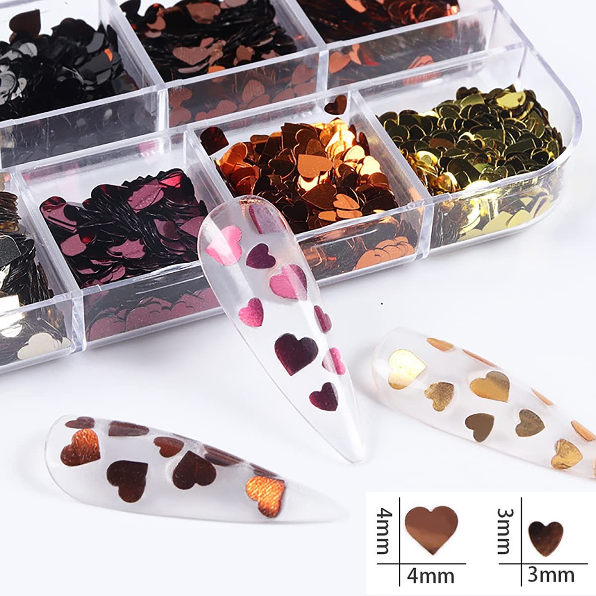 12 Grids 3D Heart Nail Art Stickers – Holographic Laser Nail Glitter Sequins …