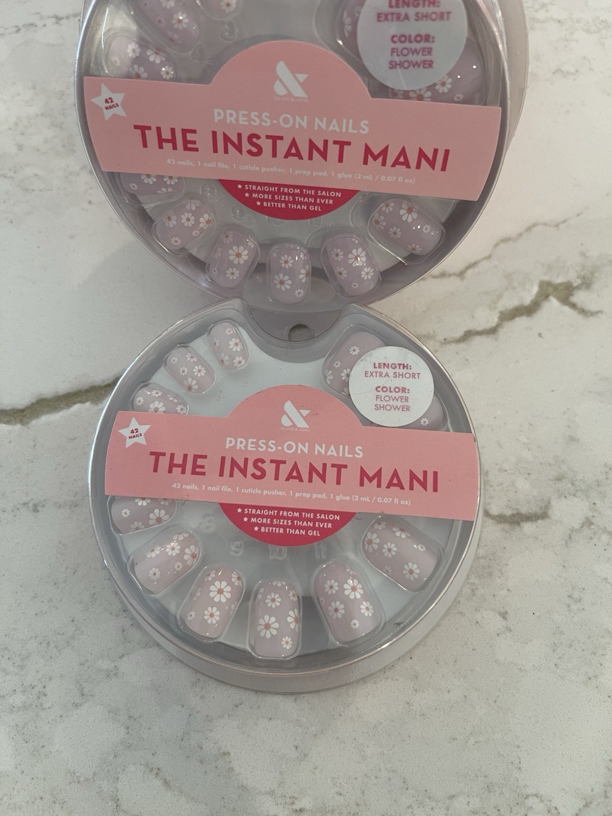 Olive and June Press On Nails The Instant Mani LOT OF 2 Extra Short Daisy 🌼