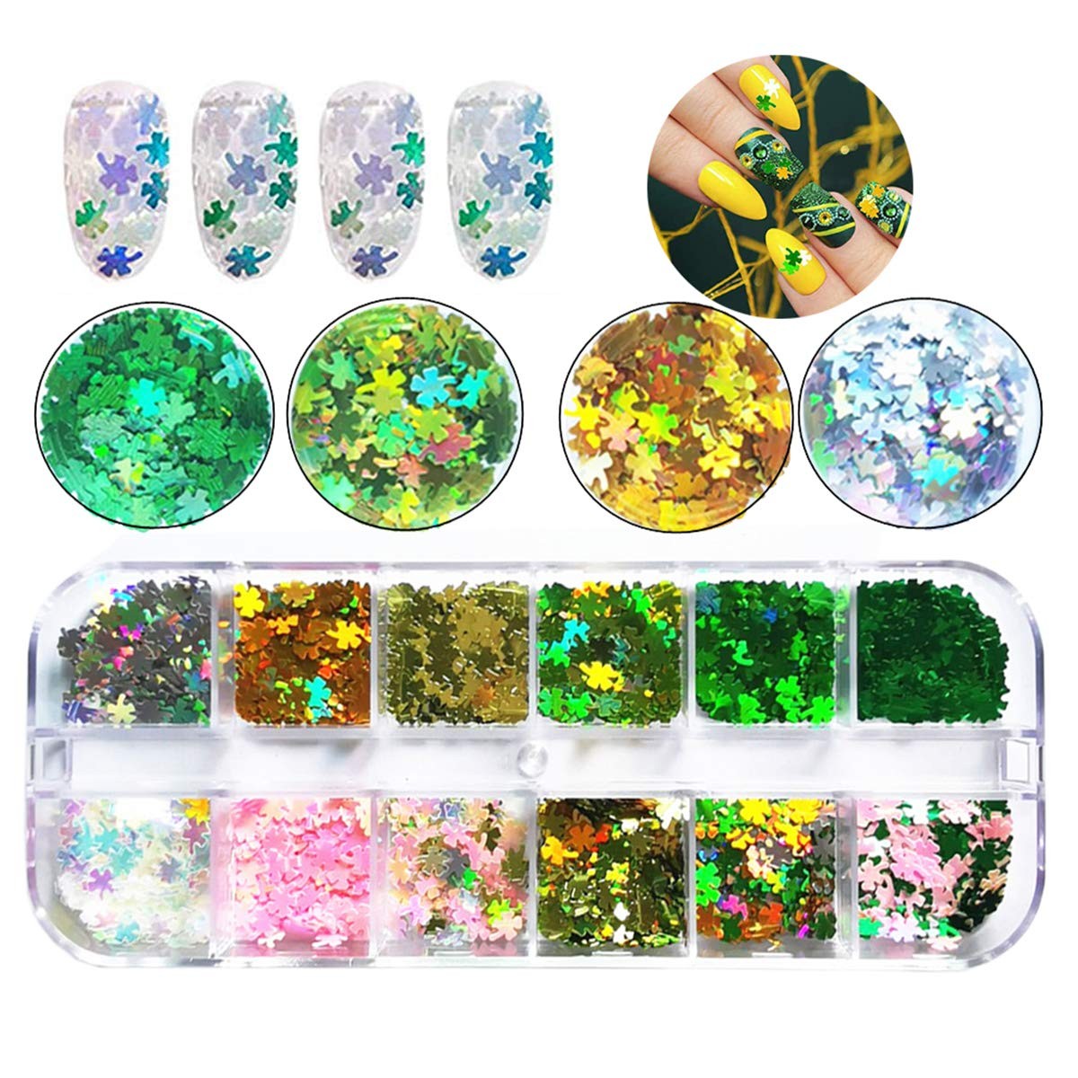 St. Patrick’s Day Nail Art Glitters Green Clover Flakes Nail Sequins 3D Shamr…