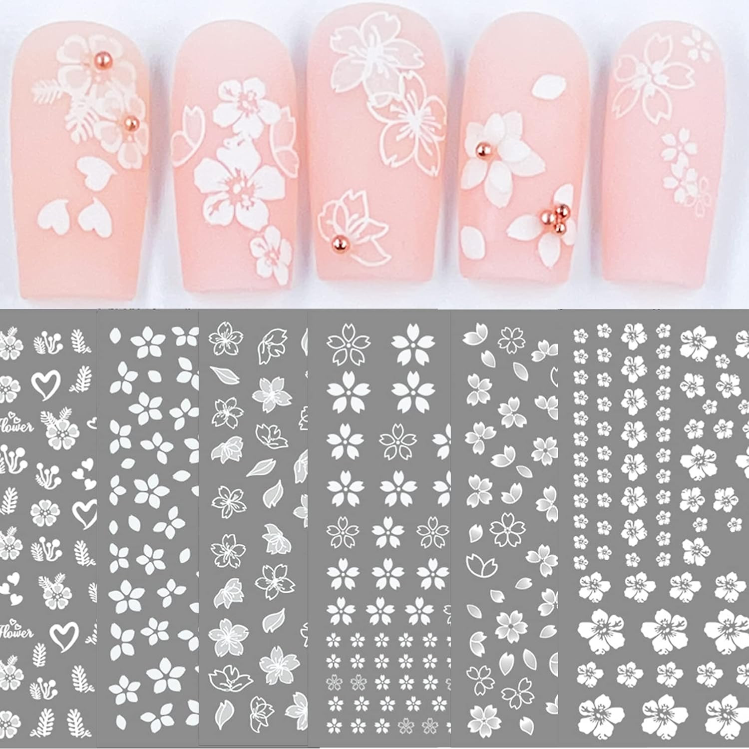Transparent White Flower Nail Art Decal Stickers for Women Girls Fingernails Des